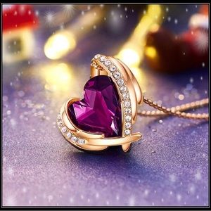 Rose gold Angel wrap wings simulated purple amethyst crystal stone necklace